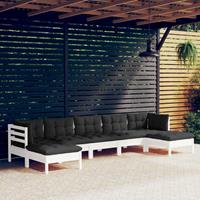 vidaXL 7-delige Loungeset met kussens grenenhout wit