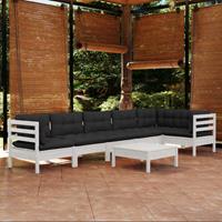 vidaXL 7-delige Loungeset met kussens grenenhout wit