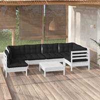 vidaXL 7-delige Loungeset met kussens grenenhout wit