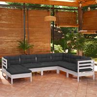 vidaXL 7-delige Loungeset met kussens massief grenenhout wit