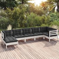 vidaXL 7-delige Loungeset met kussens massief grenenhout wit