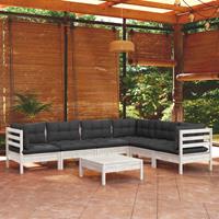 vidaXL 7-delige Loungeset met kussens massief grenenhout wit