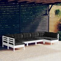 vidaXL 7-delige Loungeset met kussens massief grenenhout wit