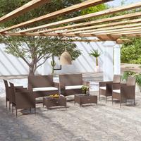 vidaXL 8-delige Loungeset met kussens poly rattan bruin