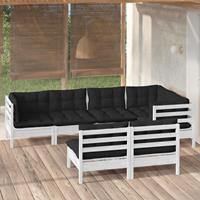 vidaXL 7-delige Loungeset met kussens massief grenenhout wit