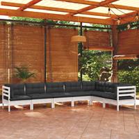 vidaXL 7-delige Loungeset met kussens massief grenenhout wit