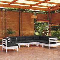 vidaXL 7-delige Loungeset met kussens massief grenenhout wit