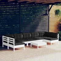 vidaXL 8-delige Loungeset met kussens massief grenenhout wit