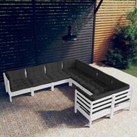 vidaXL 8-delige Loungeset met kussens massief grenenhout wit