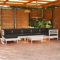 vidaXL 8-delige Loungeset met kussens massief grenenhout wit