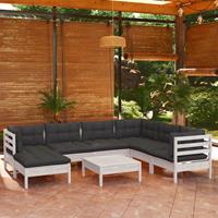 vidaXL 8-delige Loungeset met kussens massief grenenhout wit