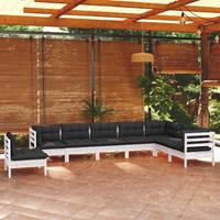 vidaXL 8-delige Loungeset met kussens massief grenenhout wit