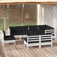 vidaXL 8-delige Loungeset met kussens massief grenenhout wit