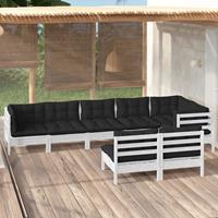 vidaXL 8-delige Loungeset met kussens massief grenenhout wit