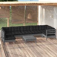 vidaXL 8-delige Loungeset met kussens grenenhout grijs