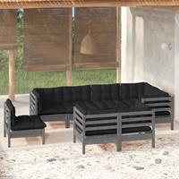 vidaXL 8-delige Loungeset met kussens massief grenenhout grijs