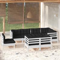 vidaXL 8-delige Loungeset met kussens massief grenenhout wit