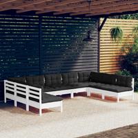 vidaXL 9-delige Loungeset met kussens massief grenenhout wit