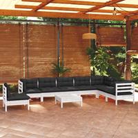 vidaXL 9-delige Loungeset met kussens massief grenenhout wit