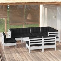 vidaXL 9-delige Loungeset met kussens massief grenenhout wit