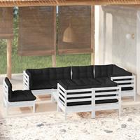 vidaXL 9-delige Loungeset met kussens massief grenenhout wit