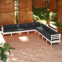 vidaXL 9-delige Loungeset met kussens massief grenenhout wit