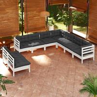 vidaXL 9-delige Loungeset met kussens massief grenenhout wit