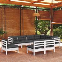 vidaXL 9-delige Loungeset met kussens massief grenenhout wit