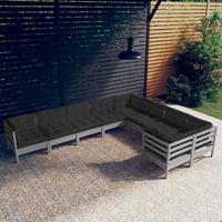 vidaXL 9-delige Loungeset met kussens grenenhout grijs