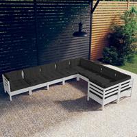 vidaXL 9-delige Loungeset met kussens grenenhout wit