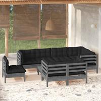 vidaXL 9-delige Loungeset met kussens massief grenenhout grijs