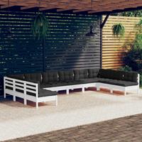 vidaXL 10-delige Loungeset met kussens massief grenenhout wit