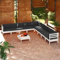 vidaXL 10-delige Loungeset met kussens massief grenenhout wit