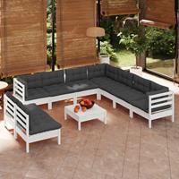 vidaXL 10-delige Loungeset met kussens massief grenenhout wit