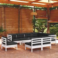 vidaXL 10-delige Loungeset met kussens massief grenenhout wit