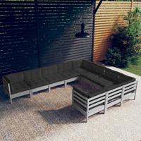 vidaXL 10-delige Loungeset met kussens grenenhout grijs