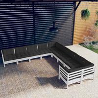 vidaXL 10-delige Loungeset met kussens grenenhout wit