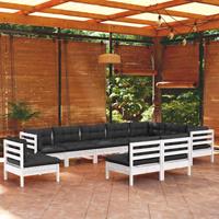 vidaXL 10-delige Loungeset met kussens massief grenenhout wit