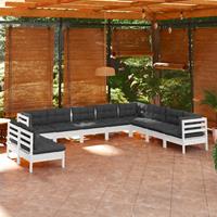 vidaXL 10-delige Loungeset met kussens massief grenenhout wit