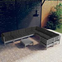 vidaXL 10-delige Loungeset met kussens grenenhout grijs