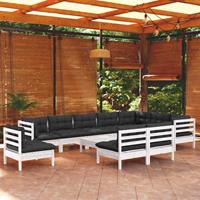 vidaXL 11-delige Loungeset met kussens massief grenenhout wit