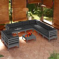 vidaXL 10-tlg. Garten-Lounge-Set mit Kissen Grau Massivholz Kiefer 