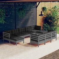 Vidaxl 10-tlg. Garten-lounge-set Mit Kissen Grau Kiefer Massivholz