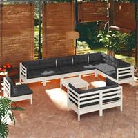 vidaXL 11-delige Loungeset met kussens massief grenenhout wit