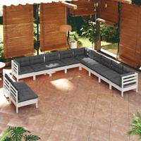 vidaXL 11-delige Loungeset met kussens massief grenenhout wit