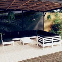 vidaXL 11-delige Loungeset met kussens grenenhout wit