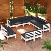 vidaXL 11-delige Loungeset met kussens massief grenenhout wit