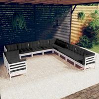 vidaXL 11-delige Loungeset met kussens massief grenenhout wit