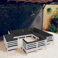 vidaXL 11-delige Loungeset met kussens massief grenenhout wit