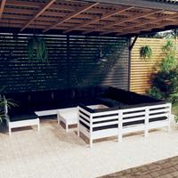 vidaXL 12-delige Loungeset met kussens grenenhout wit